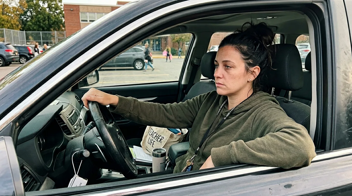Woman sitting alone in parked car