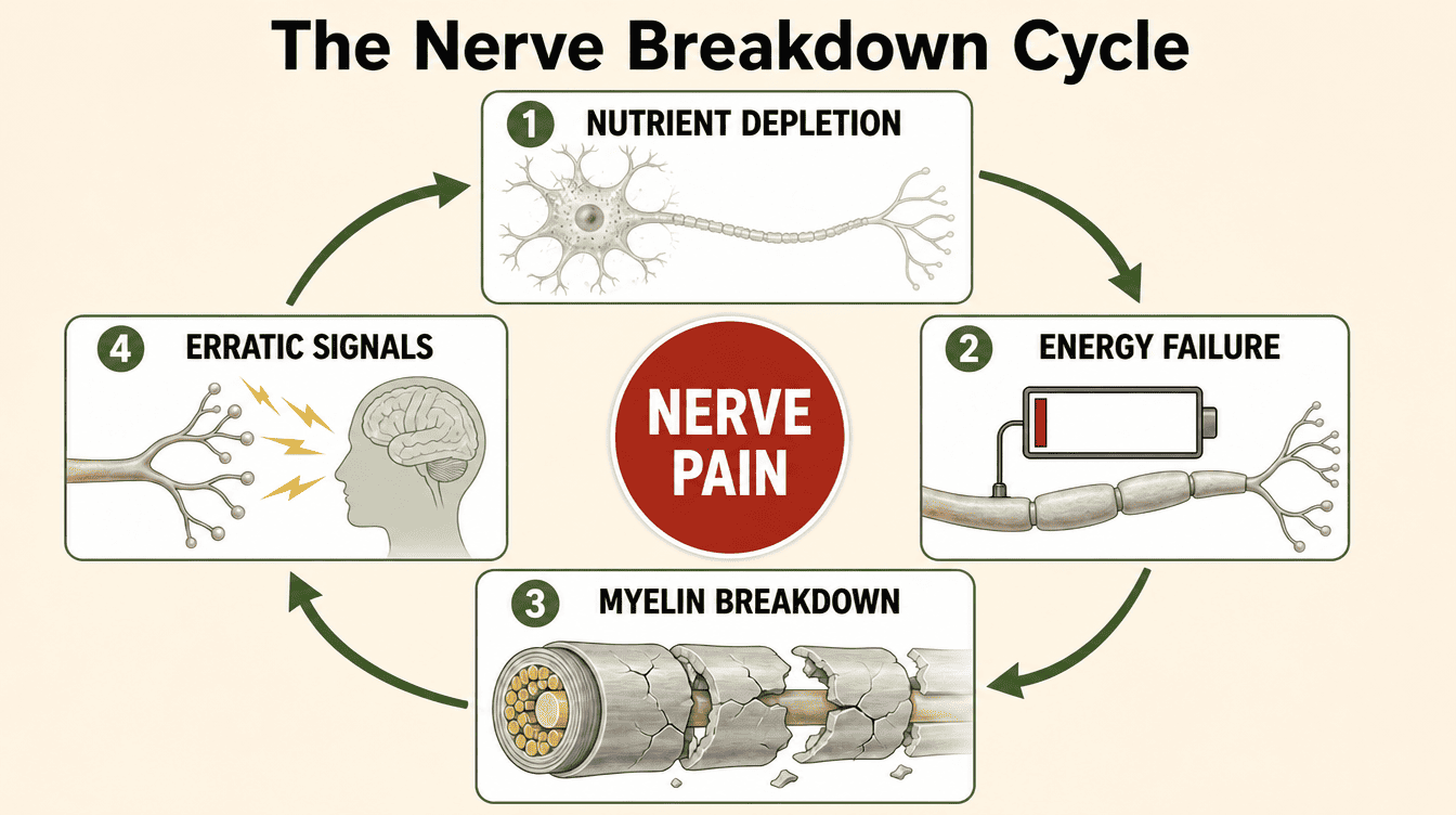 Diagram of the nerve breakdown vicious cycle