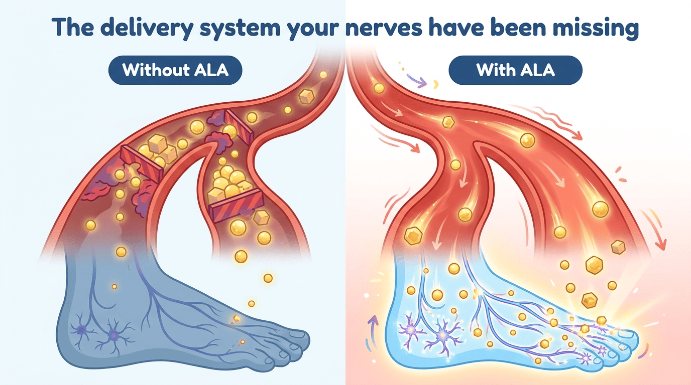 Illustration of ALA delivering nutrients along the nerve highway