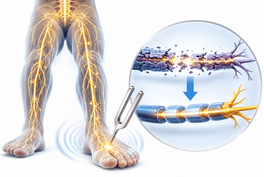 Tuning fork test showing improved nerve sensation