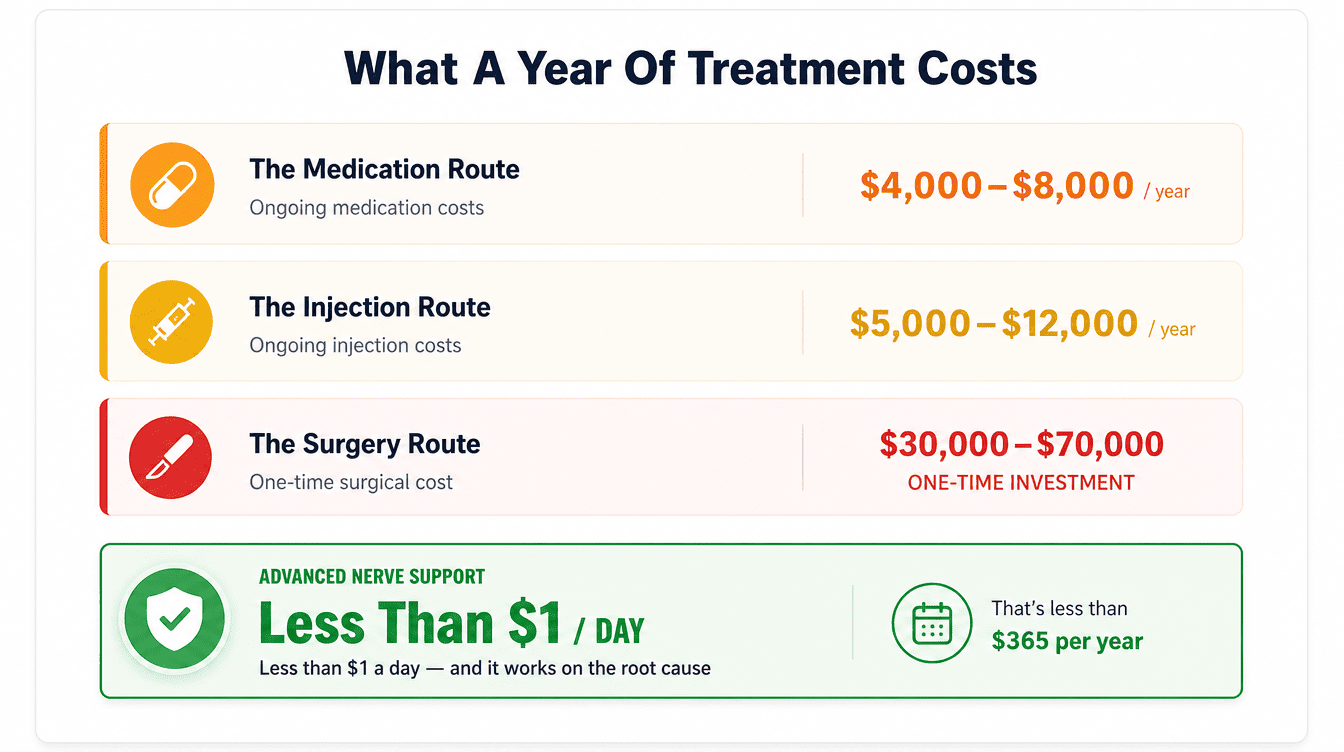 Comparison of yearly treatment costs vs Advanced Nerve Support