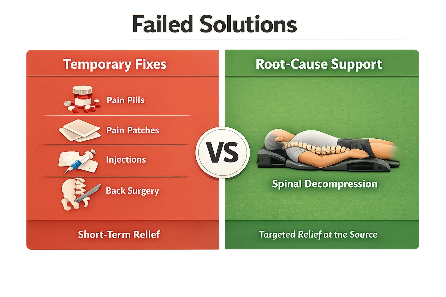 Visual chart comparing common approaches vs root-cause support