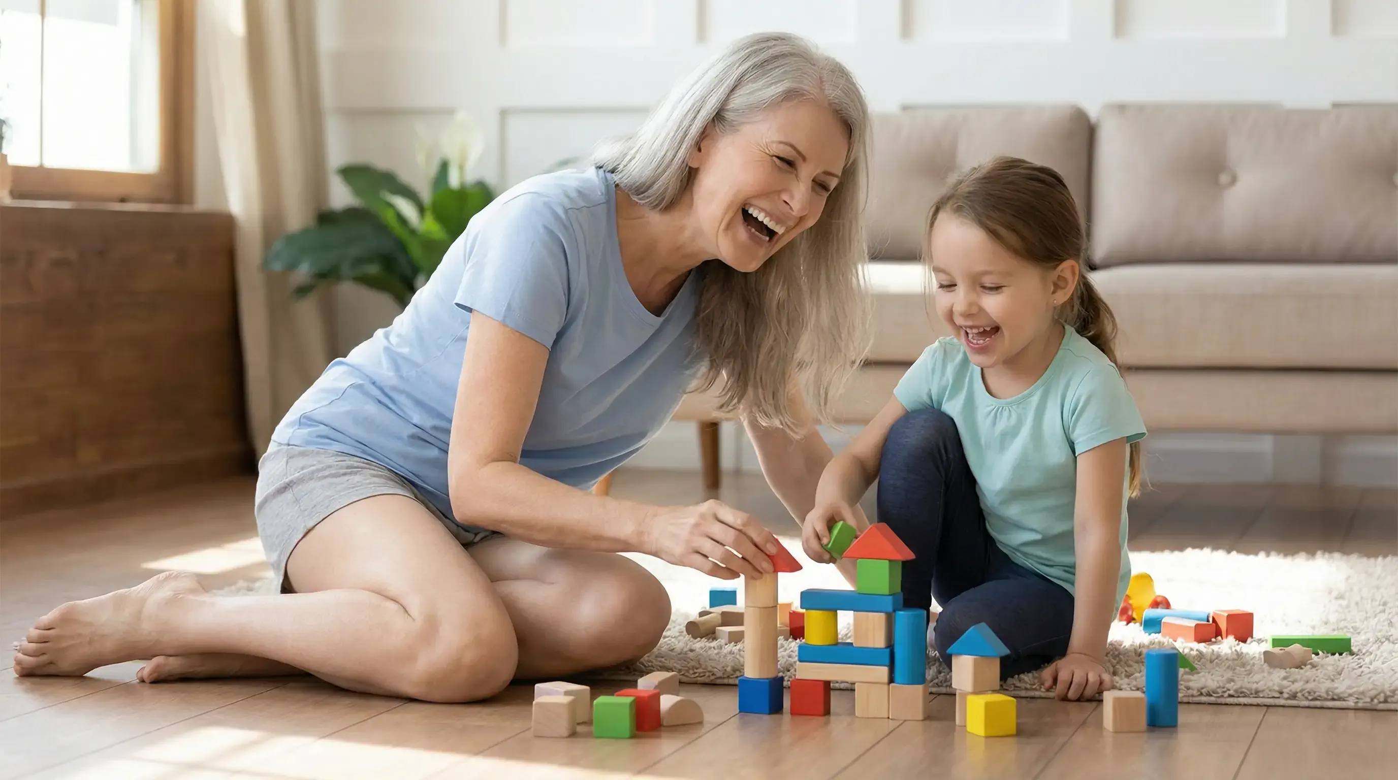 Grandmother playing blocks placeholder
