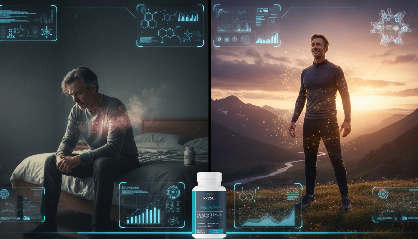 Before and After - T-Supply Max transformation results showing improved vitality and health
